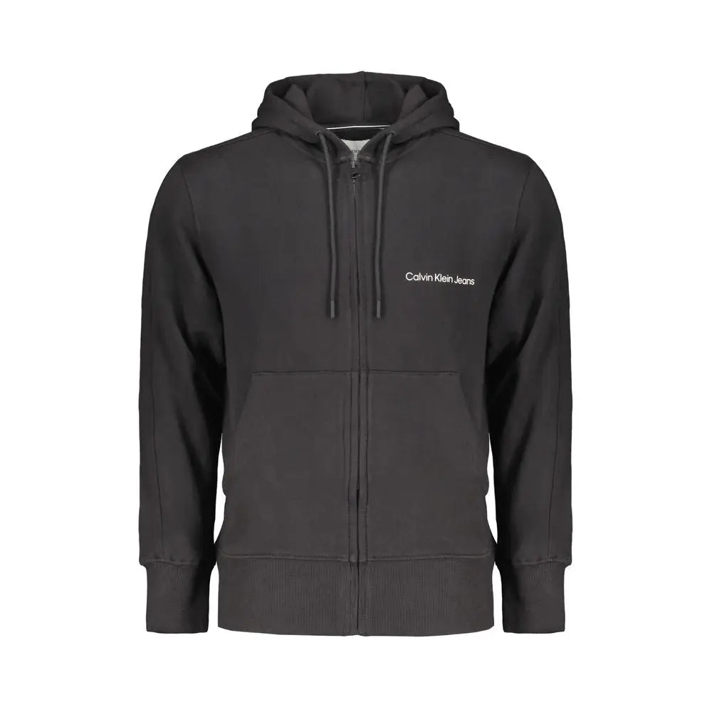 Sweat à capuche en coton noir pour homme Calvin Klein avec logo blanc subtil et poches centrales