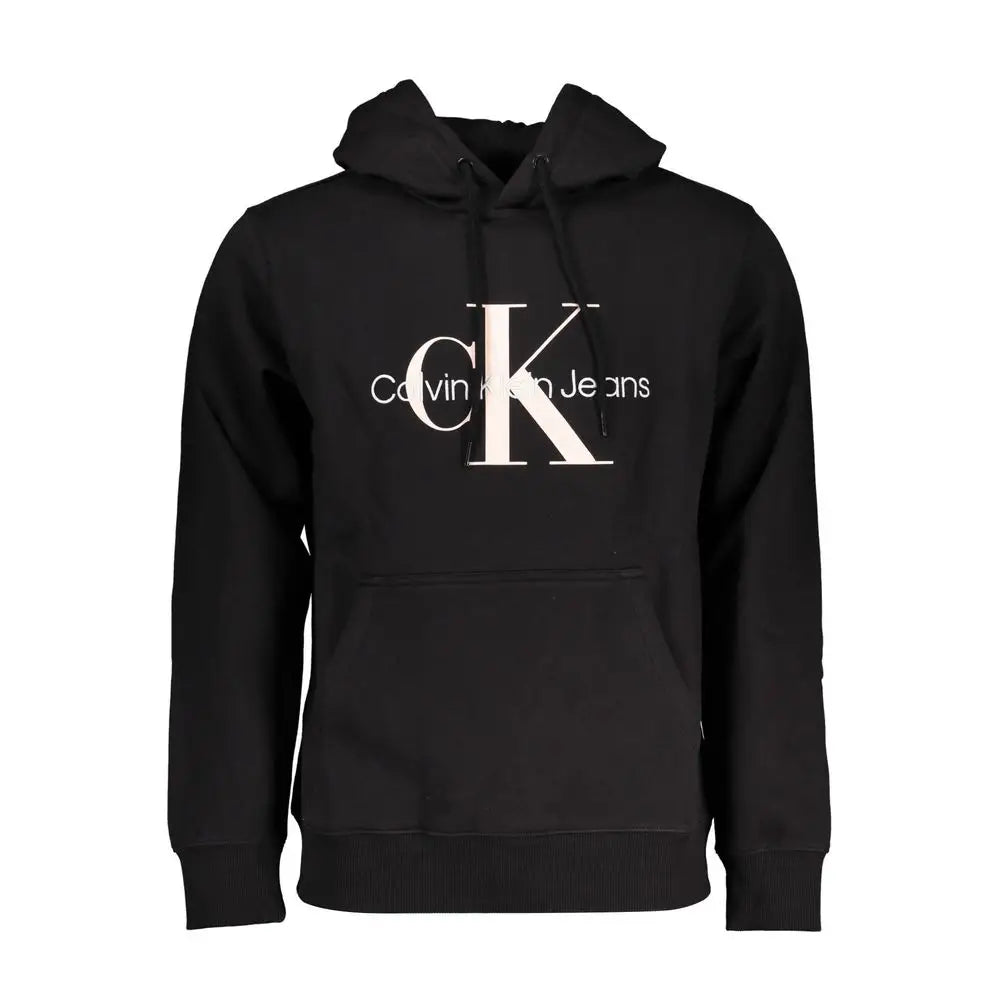 Sweat à capuche Calvin Klein noir en coton pour homme avec logo CK blanc audacieux sur la poitrine