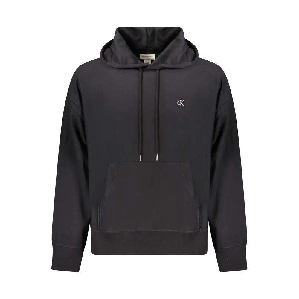 Calvin klein black cotton men sweatshirt with a subtle white embroidered logo and matching drawstrings on the chest