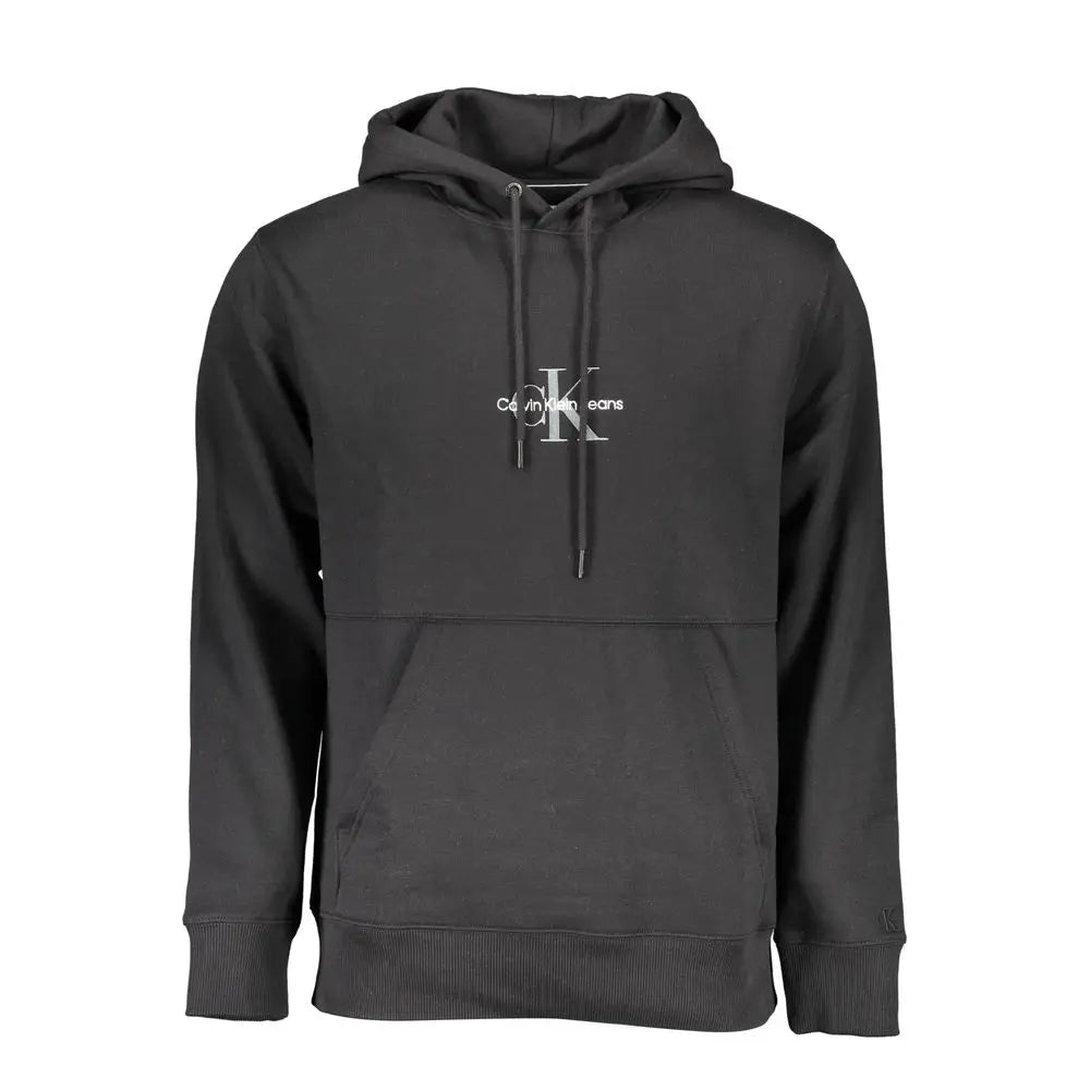 Sweatshirt homme calvin klein noir coton avec logo blanc sur la poitrine et poignets et base côtelés