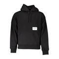 Sweatshirt homme en coton noir calvin klein avec logo rectangulaire blanc sur la poitrine et cordons assortis