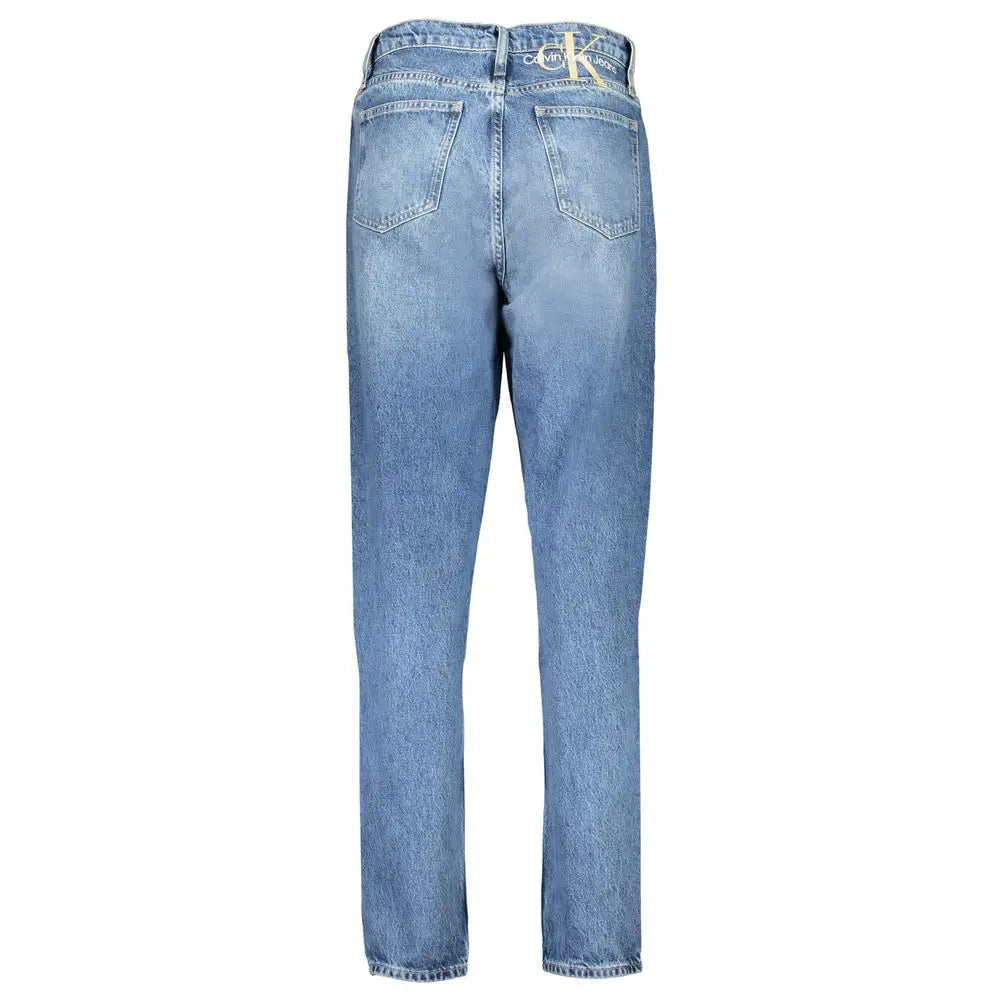 Jeans en denim clair taille haute avec logo calvin klein brodé or sur la ceinture arrière pour homme