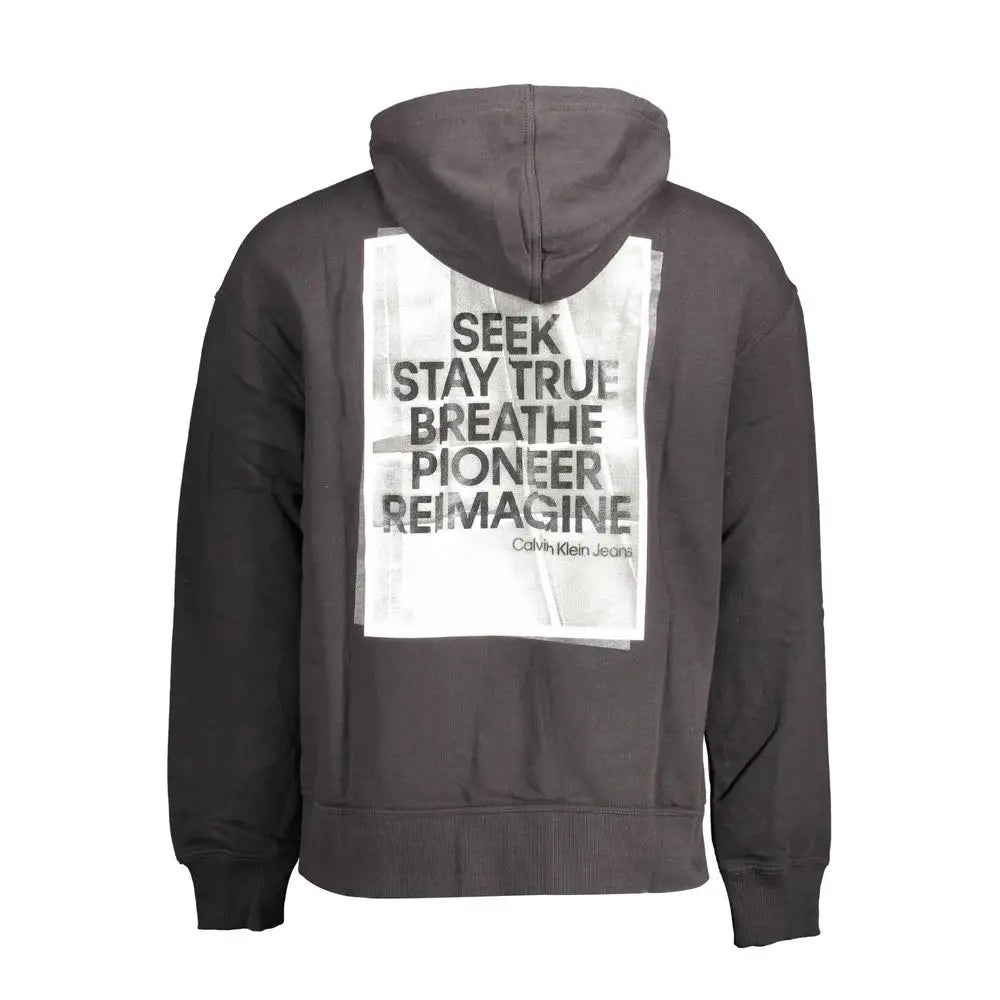 Sweat à capuche noir en coton homme calvin klein avec imprimé graphique blanc audacieux et texte noir au dos