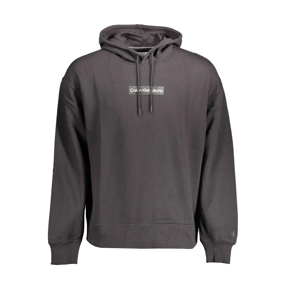 Sweat à capuche homme calvin klein en coton noir avec logo blanc rectangulaire sur la poitrine et marque brodée sur la manche