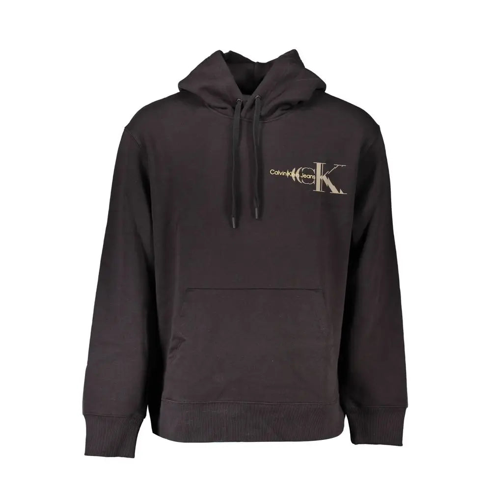 Calvin klein hoodie homme noir en coton avec logo doré sur la poitrine et cordons assortis
