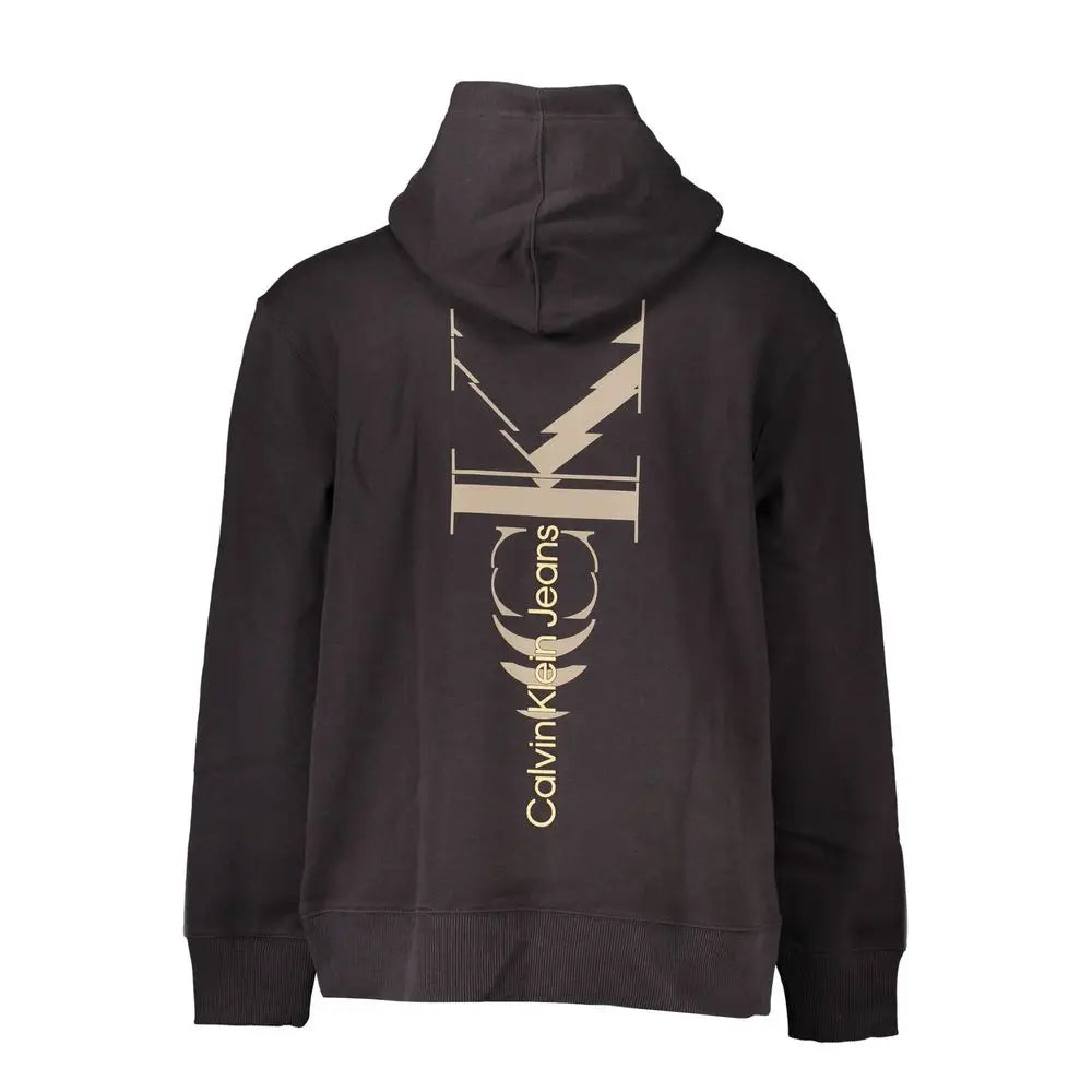Sweat à capuche homme calvin klein noir en coton avec logo vertical doré visible sur le dos