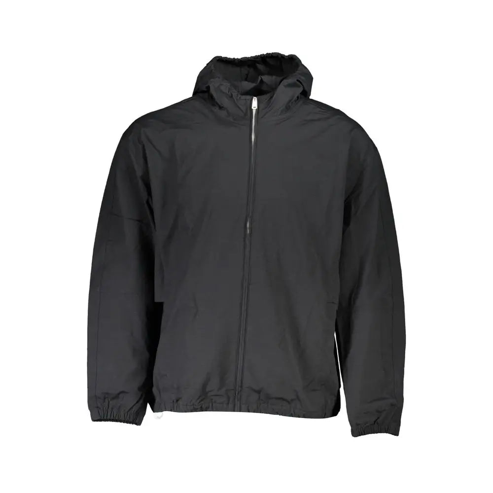 Veste noire calvin klein pour homme en coton avec capuche, fermeture éclair intégrale et poignets élastiques