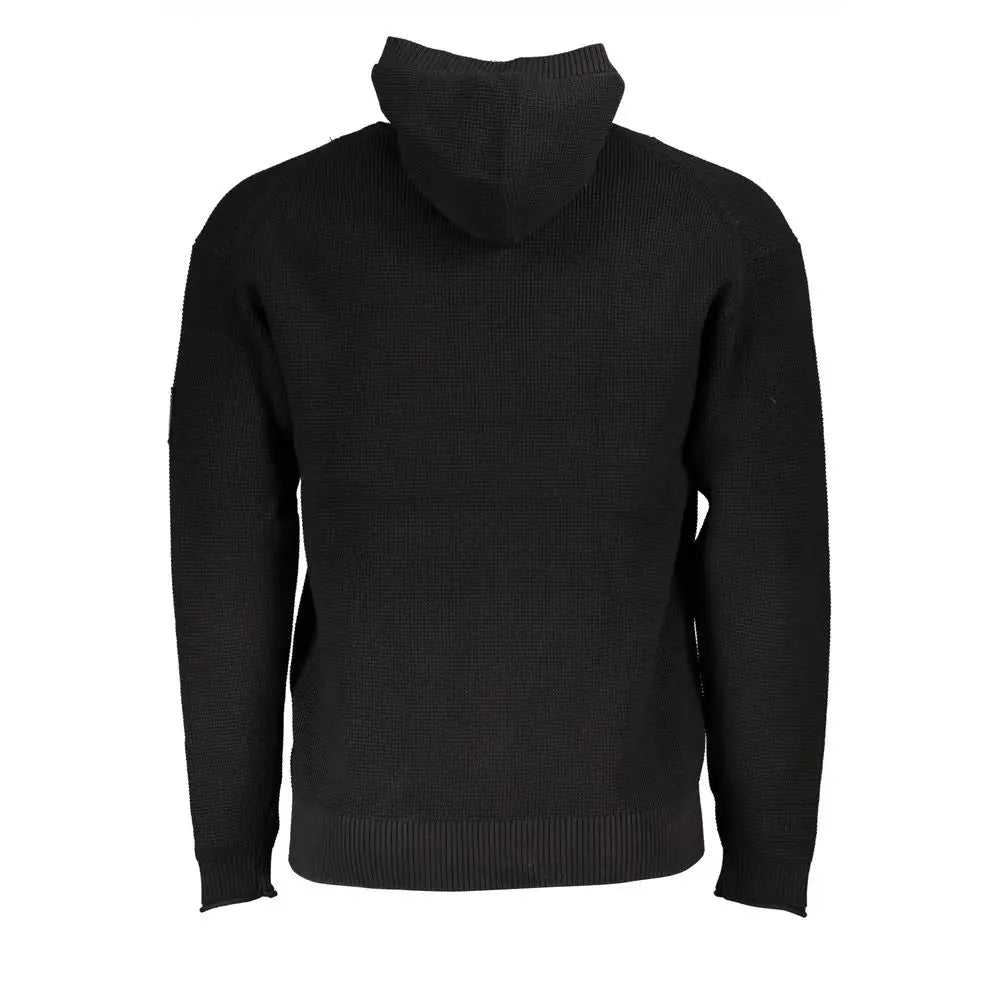 Calvin Klein pull à capuche noir en coton pour homme avec maille côtelée texturée et capuche ajustée
