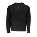 Calvin klein sweat à capuche noir en coton pour homme avec demi-zip et patch logo sur la manche gauche en maille côtelée