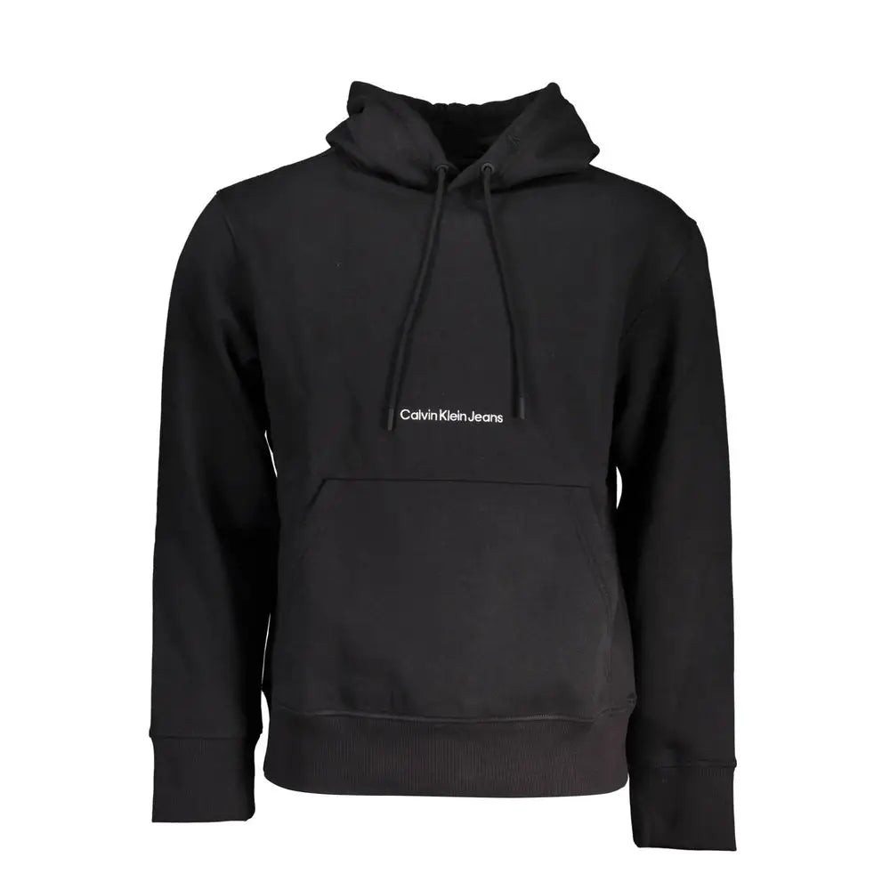 Sweatshirt homme calvin klein noir en coton avec logo blanc brodé discret sur la poitrine et cordons assortis