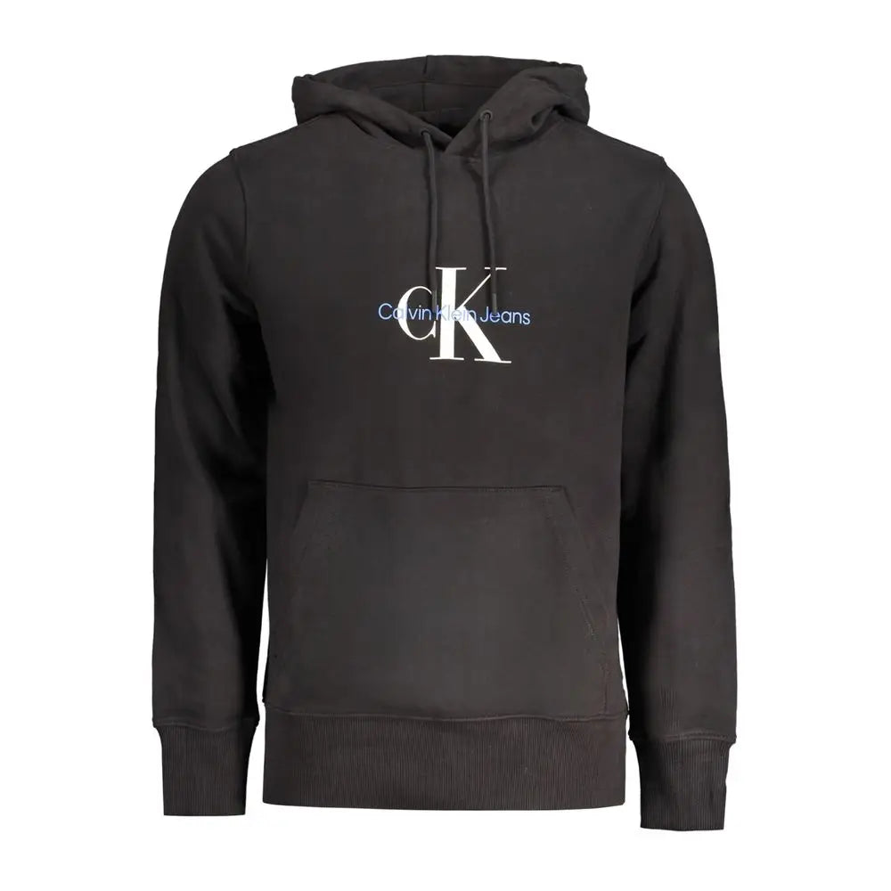 Sweatshirt noir calvin klein en coton pour homme avec logo blanc et bleu clair sur la poitrine