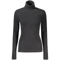 Calvin klein pull femme en coton noir gris foncé à col roulé côtelé avec coupe ajustée et manches longues