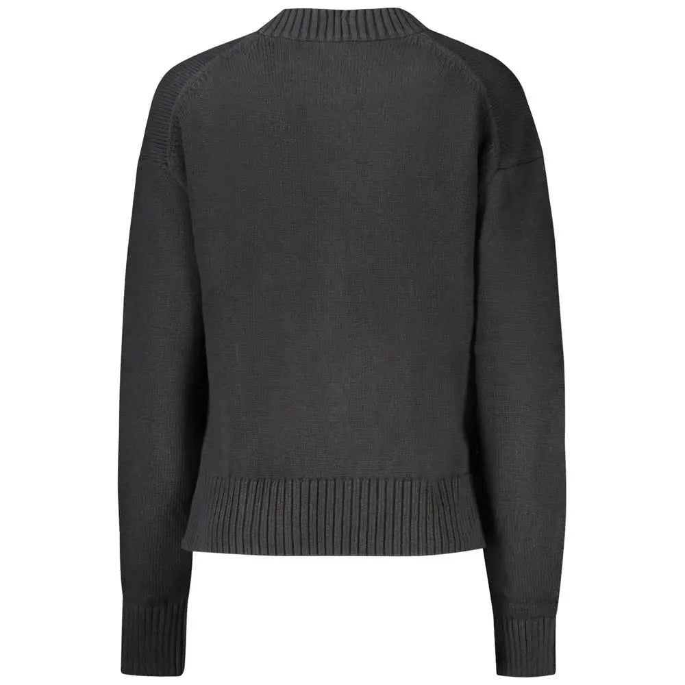 Pull calvin klein noir en coton avec maille côtelée gris foncé col rond et manches longues femme