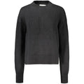 Pull noir calvin klein en coton pour femme avec col rond côtelé et logo ck embossé sur la poitrine