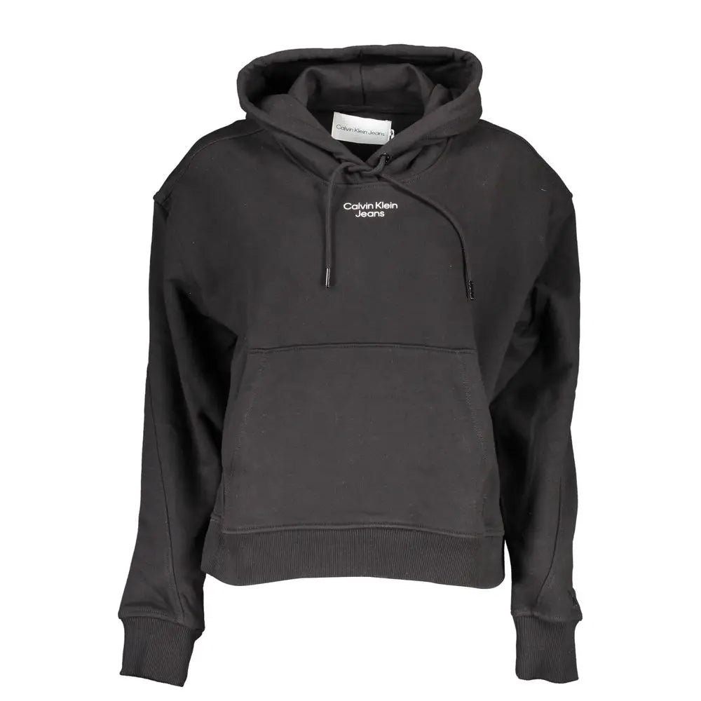 Sweatshirt calvin klein noir en coton pour femme avec capuche, poche avant et logo blanc brodé