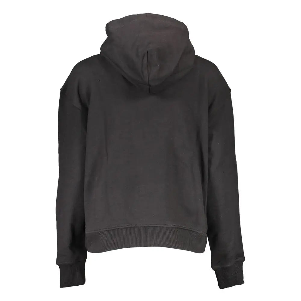 Sweatshirt femme calvin klein noir en coton avec capuche et bords côtelés aux poignets et à l’ourlet