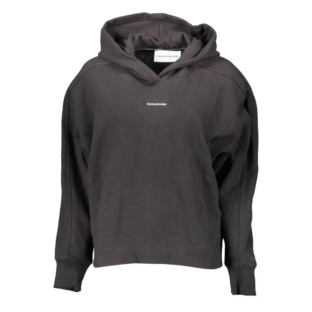 Sweat à capuche femme calvin klein noir en coton avec logo blanc subtil et capuche à cordon assortie