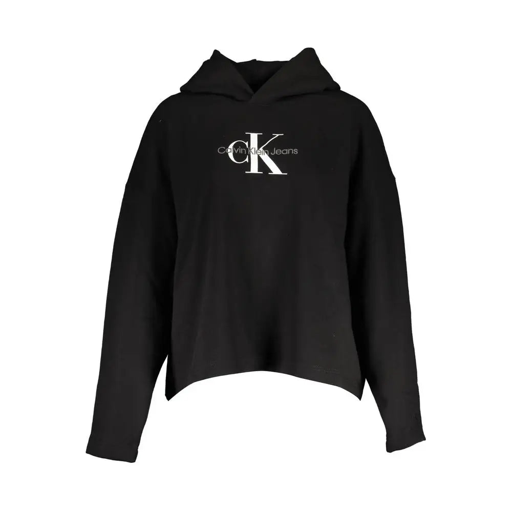 Sweat à capuche calvin klein femme en coton noir avec logo blanc ck sur la poitrine