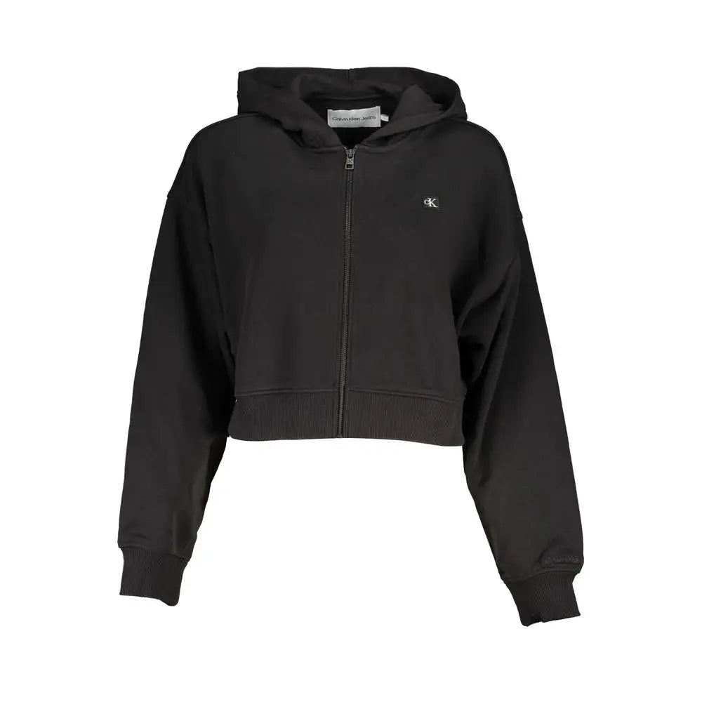 Sweat-shirt femme calvin klein noir en coton avec zip court et logo brodé subtil sur la poitrine
