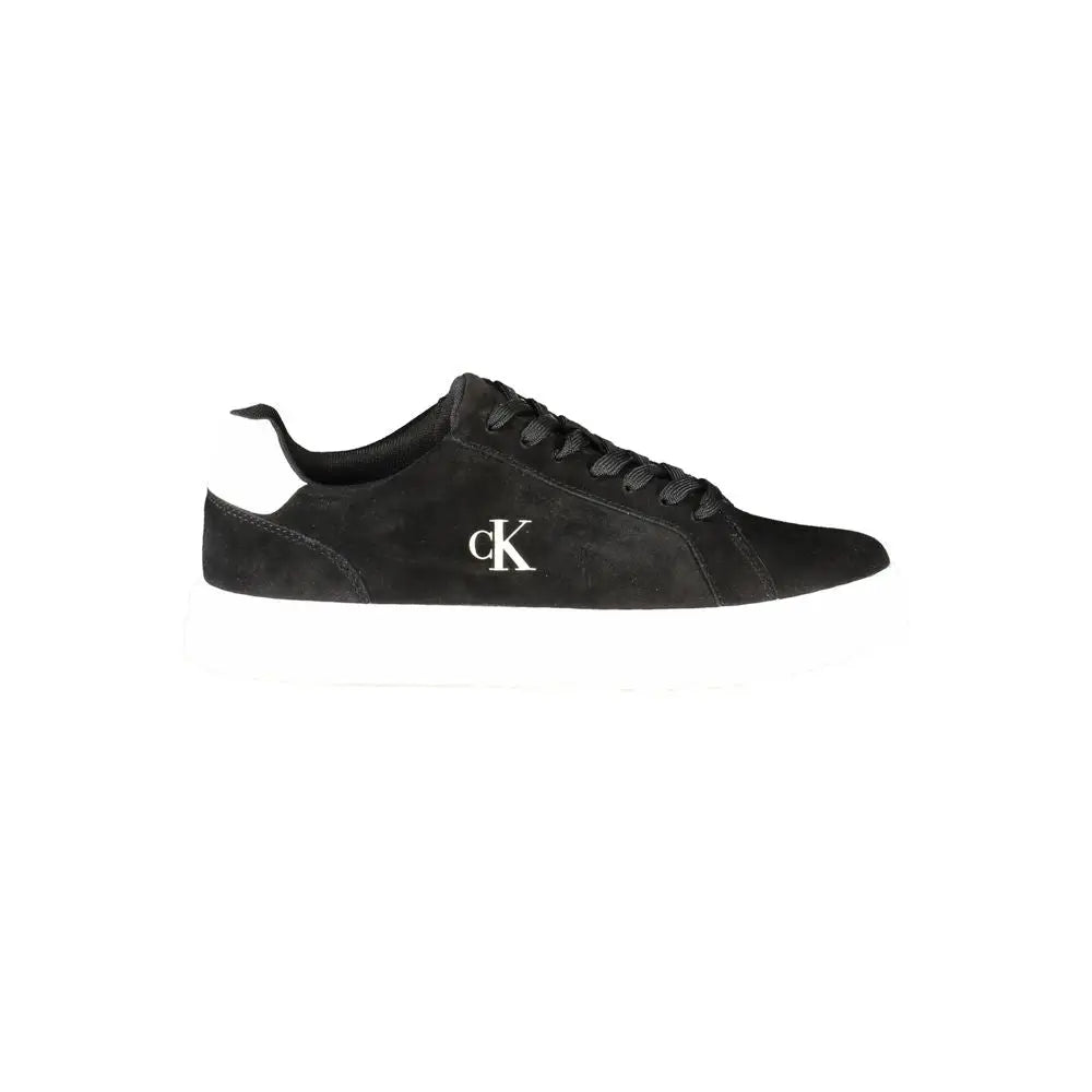Calvin klein basket homme en cuir noir avec logo blanc ck en daim basse