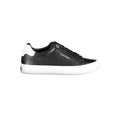 Baskets basses noires calvin klein en cuir pour femme avec semelle blanche en caoutchouc et languette au talon