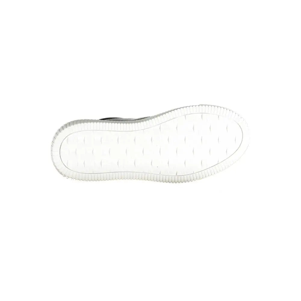 Semelle extérieure en caoutchouc blanc avec motif texturé et détail noir subtil pour basket en cuir noir calvin klein femme