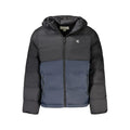 Veste homme calvin klein noire et bleu marine en polyamide matelassée à capuche avec logo sur la poitrine