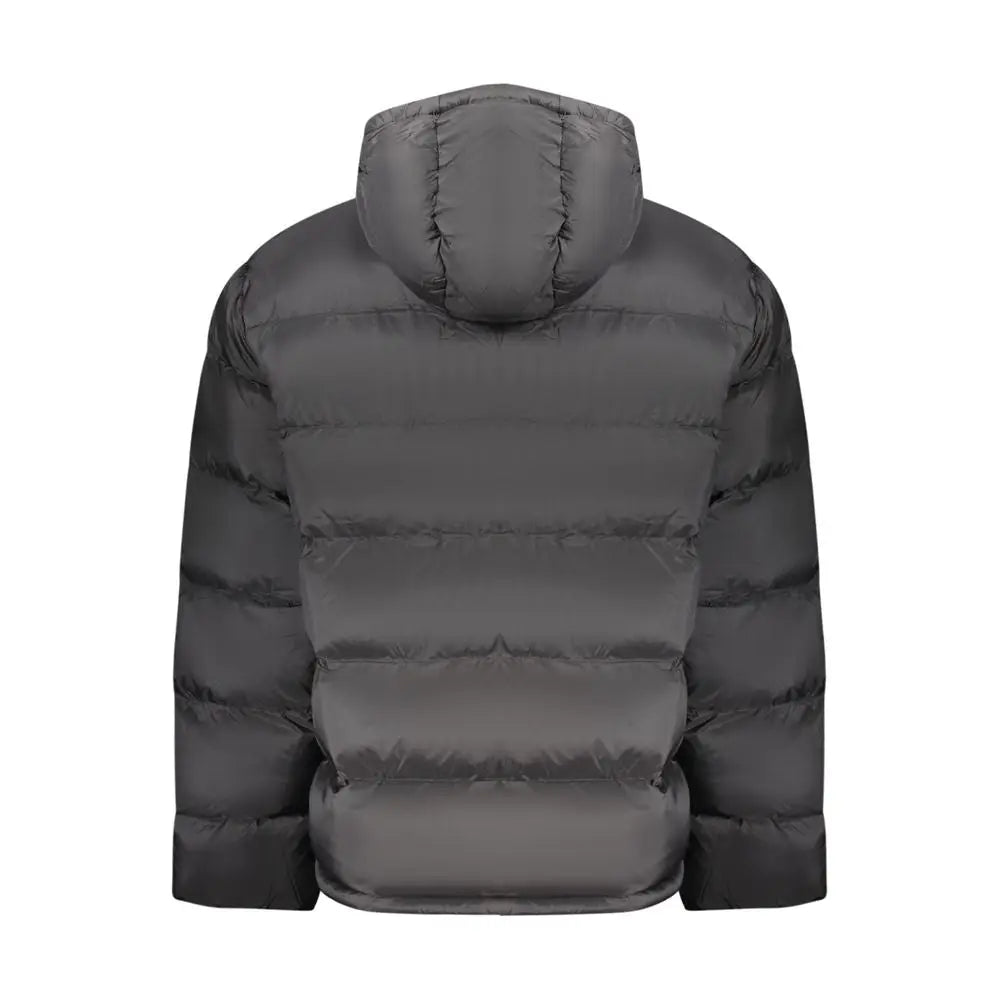 Veste matelassée noire calvin klein en poliammide pour homme avec capuche et coutures horizontales