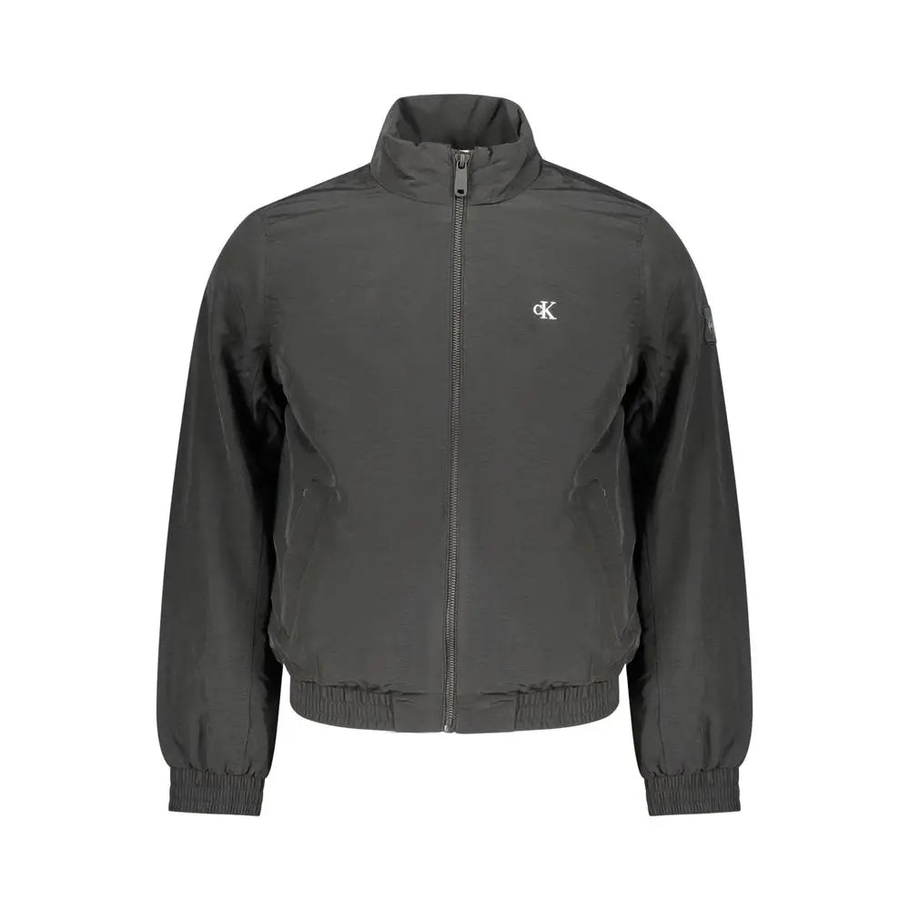 Veste bomber calvin klein noire en poliammide avec logo blanc subtil sur la poitrine et poignets côtelés