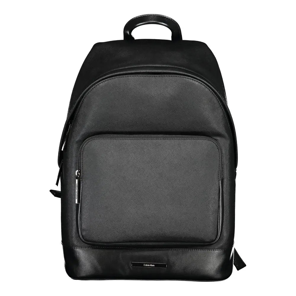 Sac à dos noir calvin klein pour homme en polyester avec design minimaliste en cuir texturé