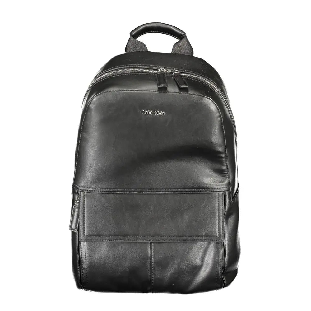 Sac à dos homme calvin klein noir en polyester avec design minimaliste et fermetures éclair argentées
