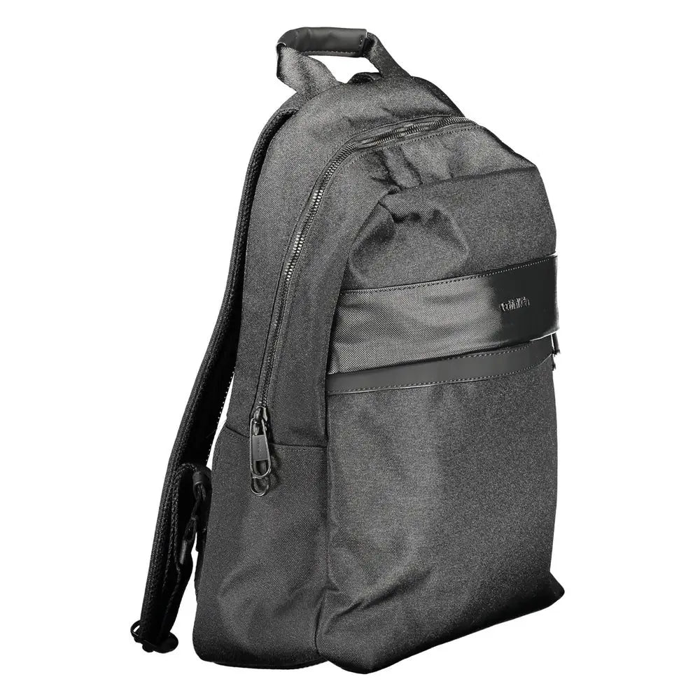 Sac à dos homme calvin klein en polyester noir avec accent en cuir horizontal et logo discret