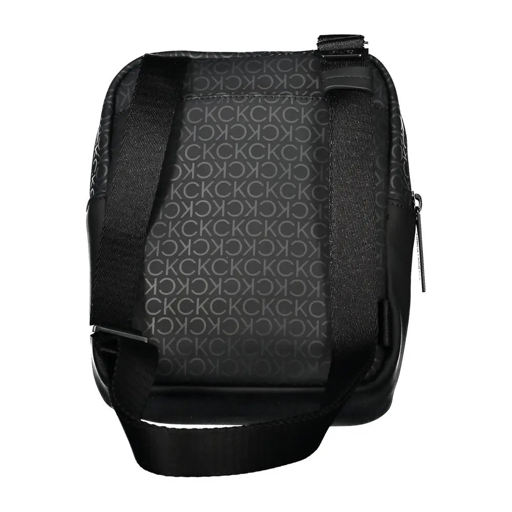 Calvin klein sac bandoulière homme noir en polyester avec motif logo ck gris clair répétitif