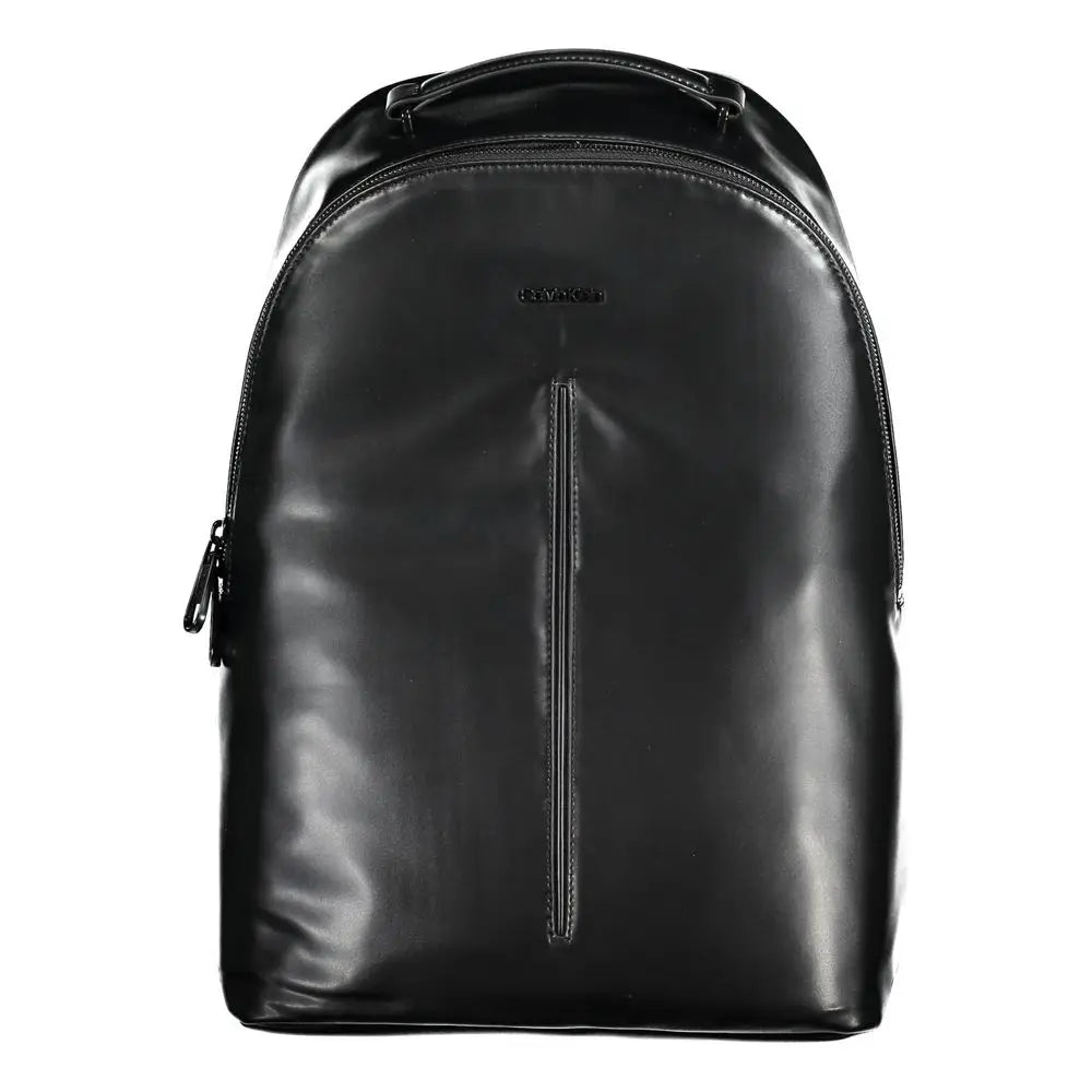 Calvin klein sac à dos homme noir en polyester avec finition brillante et design minimaliste en cuir noir