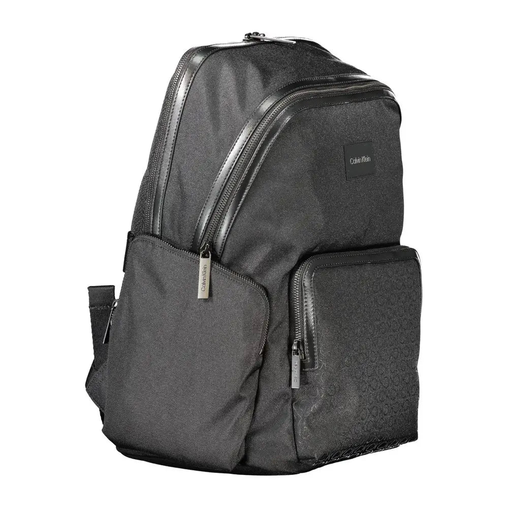Sac à dos calvin klein noir en polyester avec tissu texturé et garniture aspect cuir pour homme