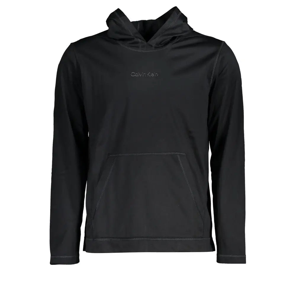 Sweat à capuche homme calvin klein noir en polyester avec logo brodé discret et poche avant