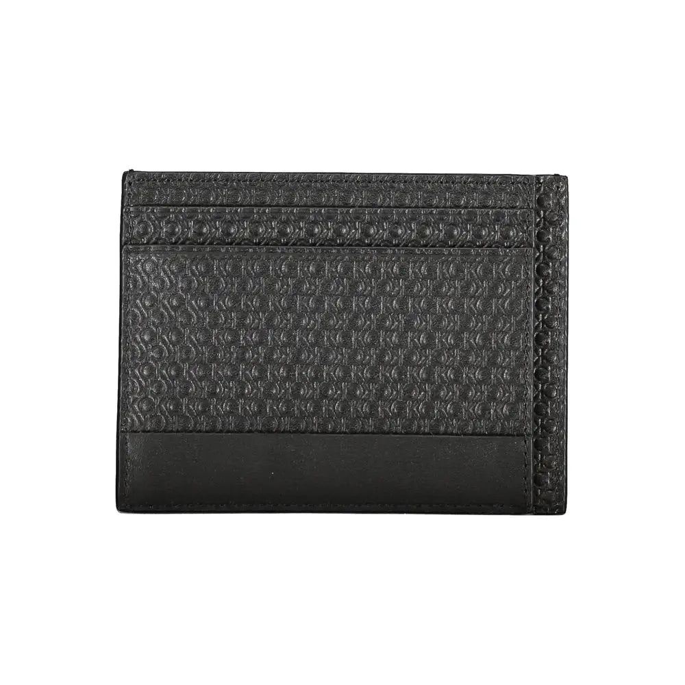 Porte-cartes noir texturé en polyester calvin klein avec logo embossé et bords cousus pour homme