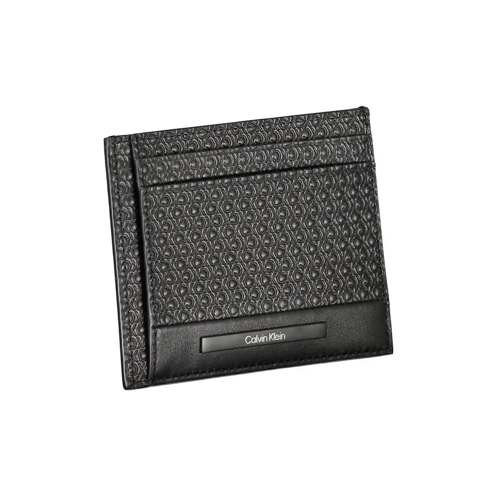 Portefeuille calvin klein noir en polyester pour homme avec motif circulaire embossé et coutures visibles