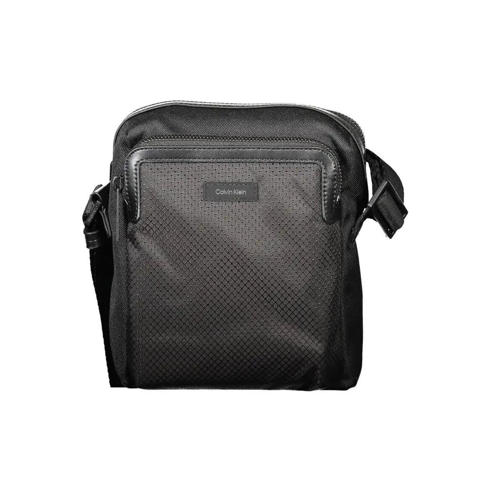 Calvin klein sac bandoulière homme noir en polyester avec panneau avant en mesh texturé et accents en cuir
