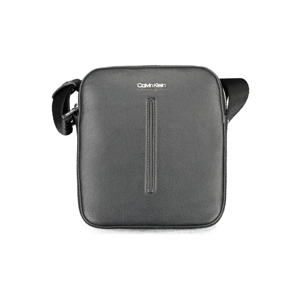 Calvin klein sac bandoulière homme noir en polyester avec finition cuir texturé et fermeture éclair verticale centrale