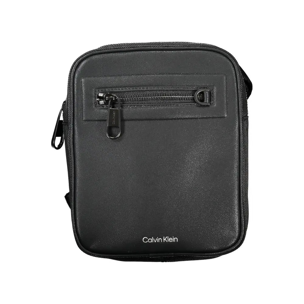 Sac bandoulière calvin klein noir en polyester pour homme avec finition cuir texturé et poche avant zippée