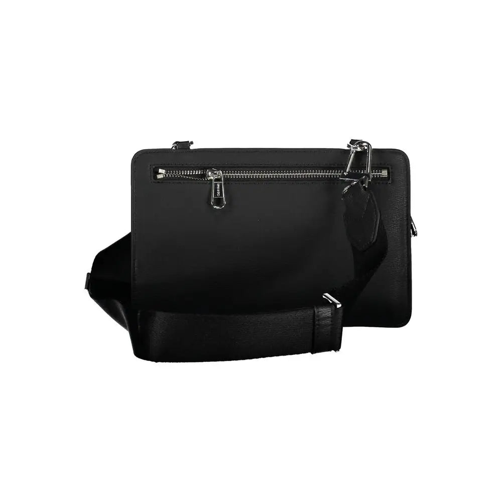 Calvin klein sac bandoulière homme noir en polyester avec fermeture éclair argentée et ferrures métalliques
