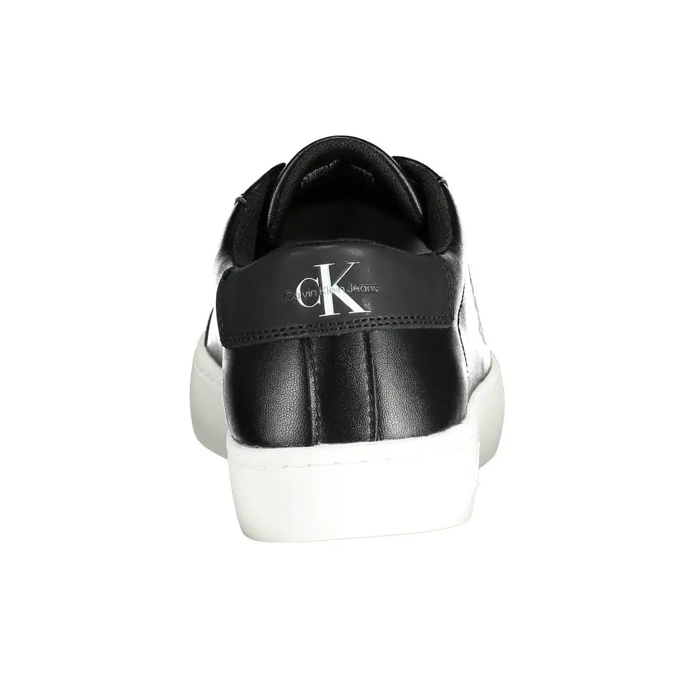 Baskets homme calvin klein noires en polyester avec semelle en caoutchouc blanc et détails en cuir cousu