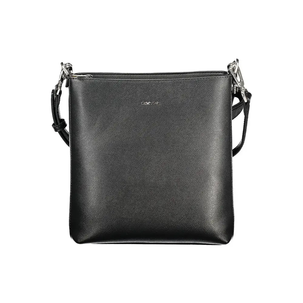 Sac bandoulière femme calvin klein noir en polyester avec cuir texturé et ferrures argentées