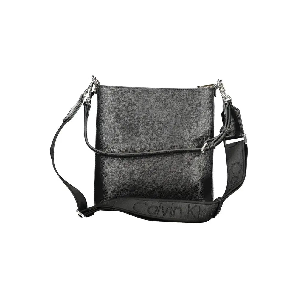 Calvin klein sac bandoulière femme noir en polyester avec cuir texturé et sangle à logo marqué