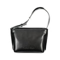 Calvin klein sac épaule femme noir en polyester avec finition cuir brillant et anse métallique assortie