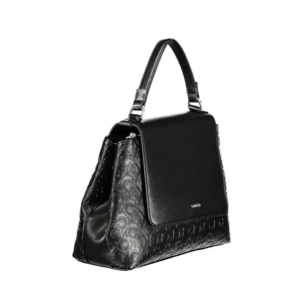 Sac à main calvin klein noir en polyester avec motif logo embossé et design structuré élégant pour femme