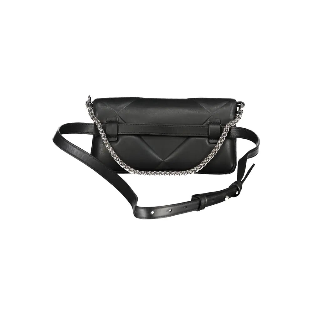 Calvin klein sac bandoulière femme noir en cuir matelassé avec chaîne argentée et ceinture ajustable en polyester