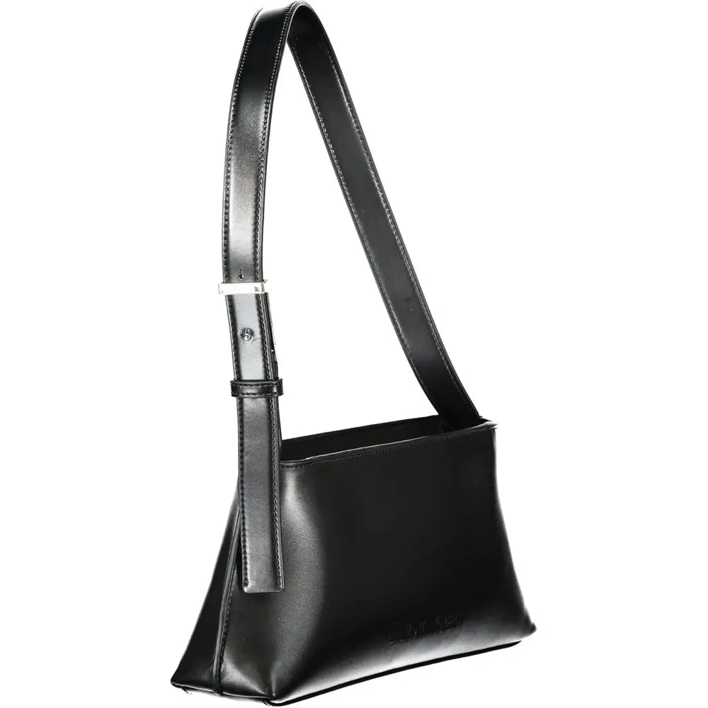 Calvin klein sac à main pour femme en polyester noir avec design minimaliste et ferrures argentées