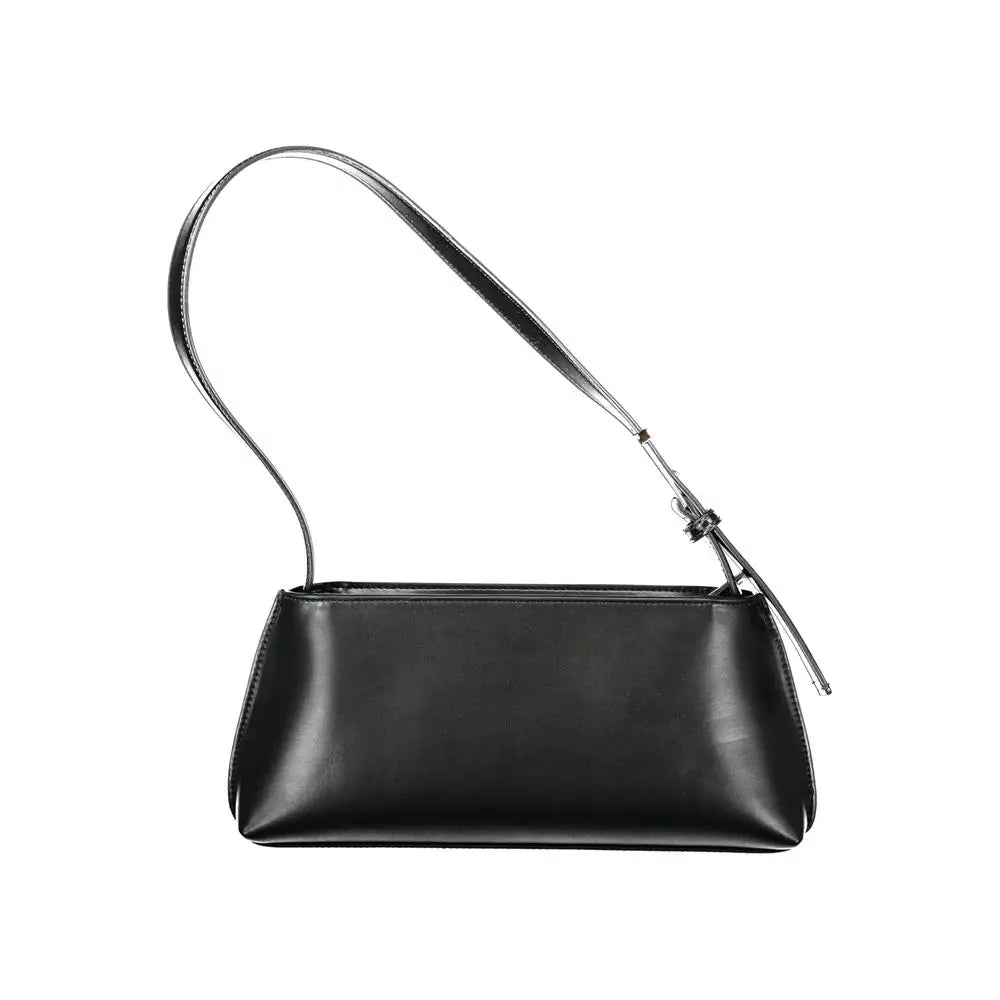 Calvin klein sac à main femme en polyester noir avec cuir brillant et design minimaliste à hardware argenté